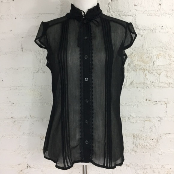 Apostrophe Tops - Apostrophe Sheer Black Button Down Top Size M